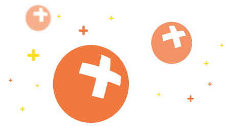 NYL Plus logo surrounded by floating plus symbols