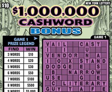 $1,000,000 CASHWORD BONUS      Scratch-Off Card